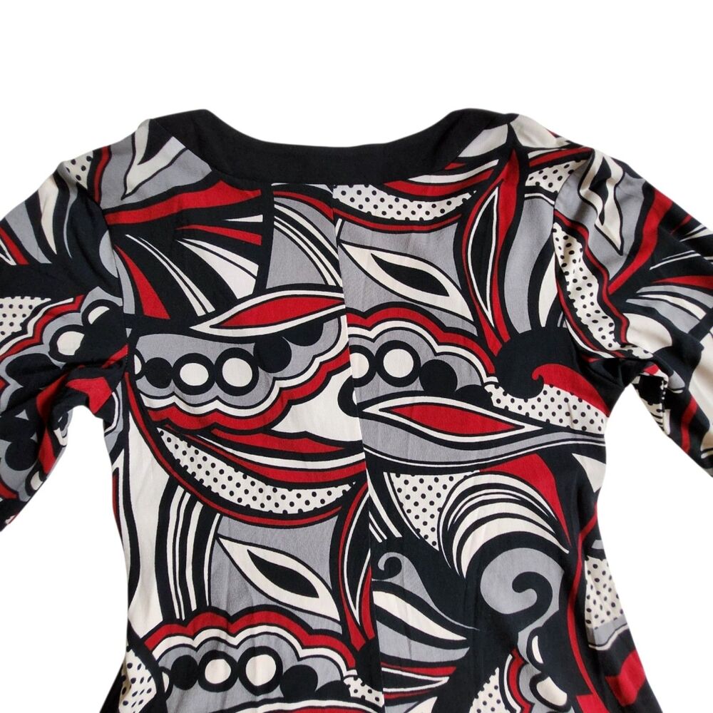 Heart Soul Red Black White Multicolor Swirl Print Faux Wrap 3/4 Sleeve Top Sz M - Picture 5 of 12